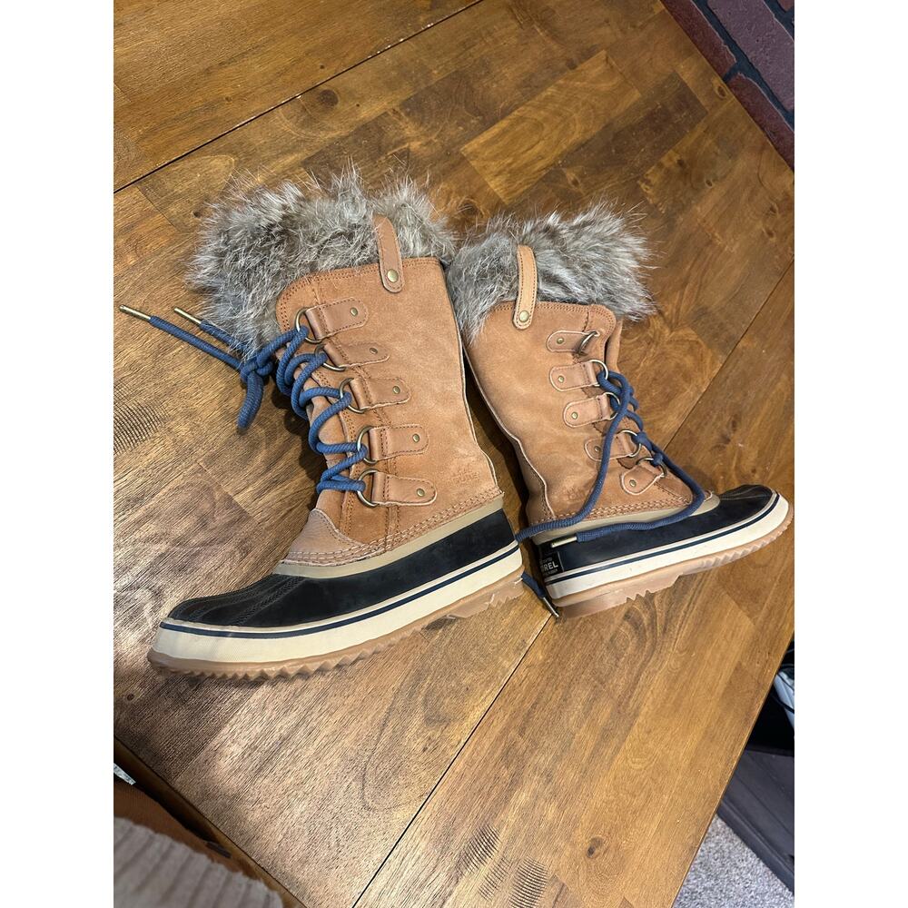 Sorel Leather Joan of Arc Winter Boots, Size 7.5 Brown Tan Macy Blue Liner - Picture 8 of 9